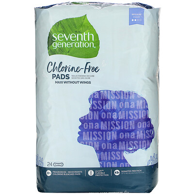 Seventh Generation Chlorine Free Maxi Pads without Wings, Regular, 24 Pads