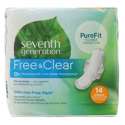 

Ультратонкие прокладки с крылышками Free & Clear, Overnight, 14 штук