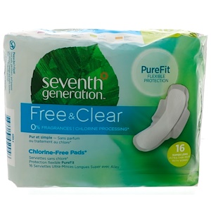 Отзывы о Севент Генератион, Free & Clear, Ultra-Thin Pads with Wings, Super Long, 16 Pads