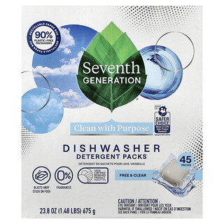 Seventh Generation, Astianpesukoneen pesuainepakkaukset, Free & Clear, 45 pakkausta, 675 g
