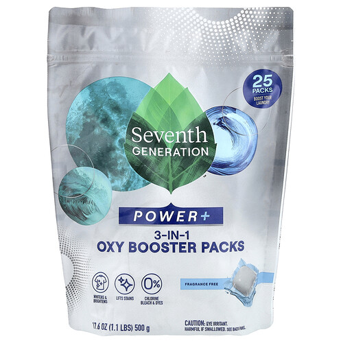 Seventh Generation, Power+, bustine Oxy 3 in 1, senza profumo, 25 bustine, 500 g