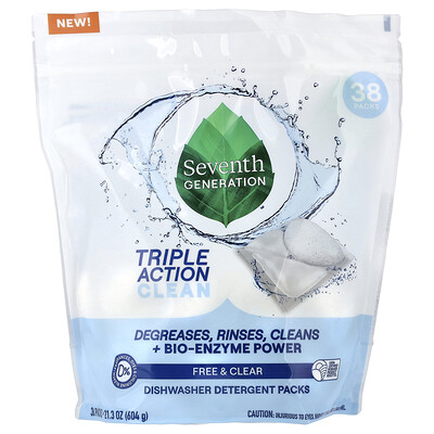 Product Image for Seventh Generation, Dishwasher Detergent Packs, Free & Clear, 36 Packs, 21.3 oz (604 g)