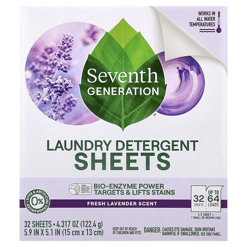 Seventh Generation Laundry Detergent Sheets, Fresh Lavender, 32 Sheets, 4.317 oz (122.4 g)