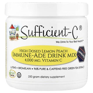 Sufficient C, Mezcla para bebidas Immune-Ade de alta dosis, Limón y melocotón, 4000 mg, 250 g