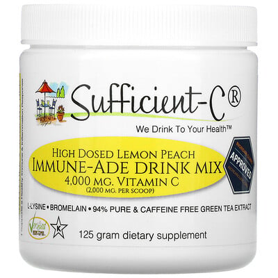 Sufficient C High Dosed Immune-Ade Drink Mix, Lemon Peach, 4,000 mg, 125 g