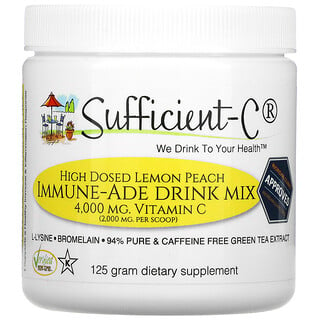 Sufficient C, Высокодозированная смесь для напитков с иммунитетом, лимон и персик, 4000 мг, 125 г