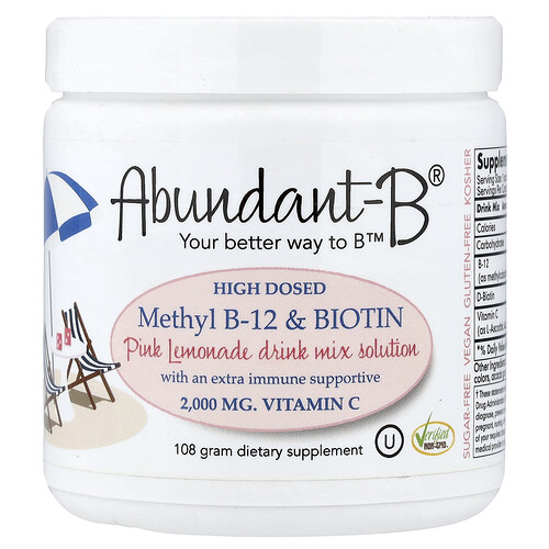 Sufficient C Abundant-B® High Dosed Methyl B-12 & Biotin Drink Mix, Pink Lemonade, 108 g