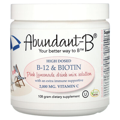 Sufficient C  Abundant-B High Dosed B-12 & Biotin Drink Mix  Pink Lemonade  108 g