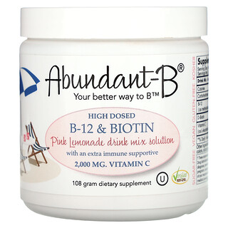 Sufficient C, Abundant-B amestec de băuturi cu doze mari de B-12 și biotină, limonadă roz, 108 g