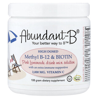 Sufficient C, Abundant-B® nagy dózisú metil-B-12 és biotin italkeverék, rózsaszín limonádé, 108 g