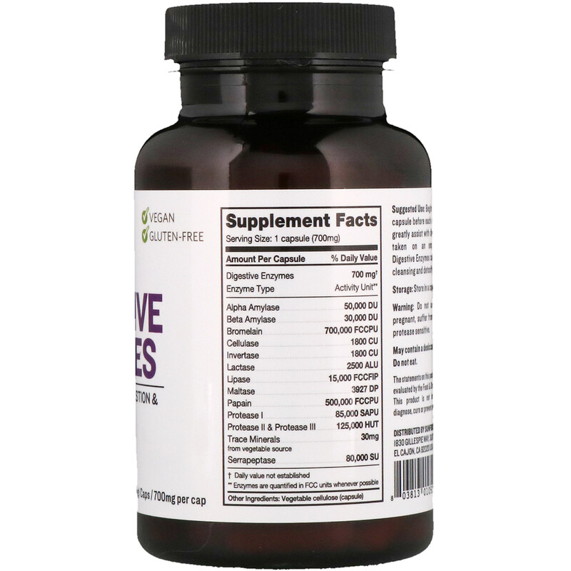Sunfood, Digestive Enzymes, 700 mg, 90 Vegi Caps iHerb