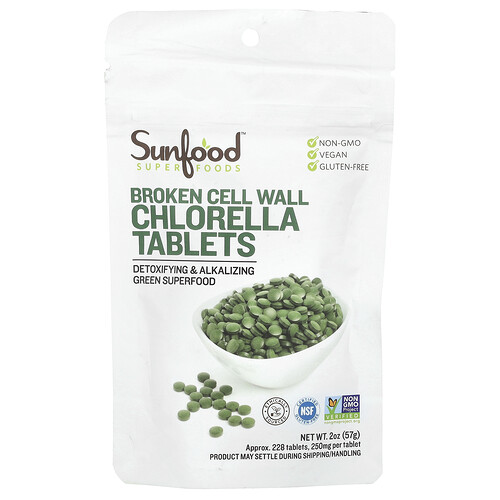 Sunfood Broken Cell Wall Chlorella Tablets, 250 mg, Approx. 228 Tablets, 2 oz (57 g)
