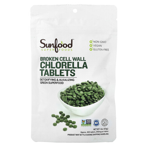 Sunfood Broken Cell Wall Chlorella Tablets, 452 Tablets, 4 oz (113 g)
