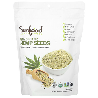Sunfood, Superfoods, Semillas de cáñamo orgánico crudo, 454 g (1 lb)