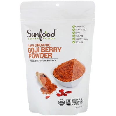 Sunfood Raw Organic Goji Berry Powder, 8 oz (227 g)