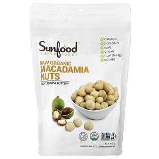 Sunfood, Nueces de Macadamia Orgánica Cruda, 227 g (22 oz)