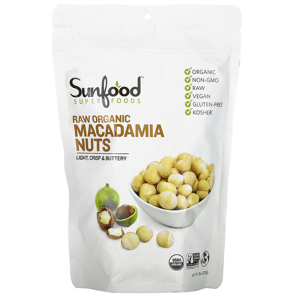 Sunfood, Unbehandelte Bio-Macadamia-Nüsse, 227 g