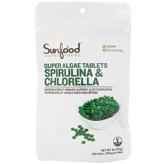 Sunfood, Spirulina & Chlorella, Super Algae Tablets, 225 Tablets