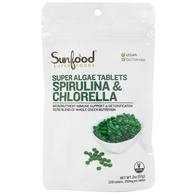 Sunfood, Spirulina & Chlorella, Super Algae Tablets, 250 mg, 225