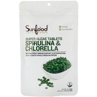 Sunfood, Spirulina & Chlorella, Super Algae Tablets, 250 mg, 456 Tablets