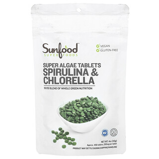 Sunfood‏, טבליות Super Agae, ספירולינה וכלורלה, 250 מ"ג, כ 456 טבליות