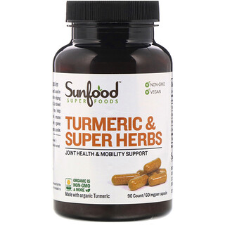 Sunfood, Turmeric & Super Herbs, 601 mg, 90 Count