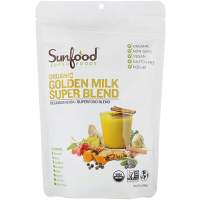Sunfood Organic Golden Milk Super Blend Powder, 6 oz (168 g)