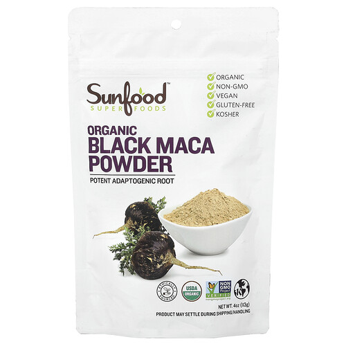Sunfood Organic Black Maca Powder, 4 oz (113 g)