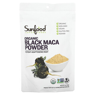 Sunfood, Maca negra cruda y orgánica en polvo, 113 g (4 oz)