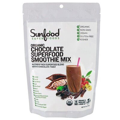 Sunfood Смесь для смуззи с органическим шоколадом и суперфудами, 8 унций (227 г)