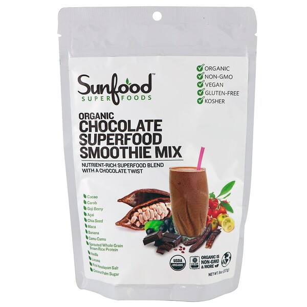 Sunfood, Bio Schokolade Superfood Smoothie Mischung, 8 oz (227 g)