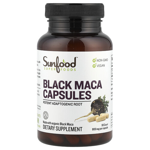 Sunfood Black Maca, 800 mg, 90 Capsules