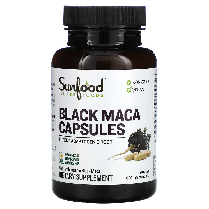 Sunfood, 블랙 Maca 캡슐, 800mg, 캡슐 90정