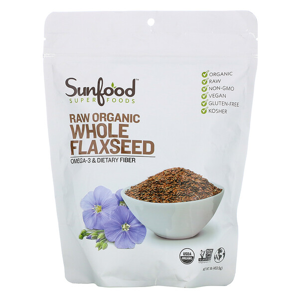 Sunfood, Superfoods, Raw Organic Whole Flaxseed, 1 lb (453.5 g)