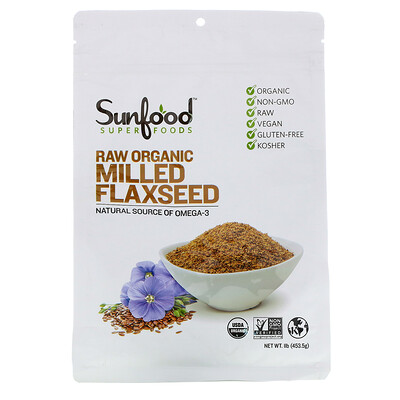 Sunfood Raw Organic Milled Flaxseed, 1 lb (453.5 g)