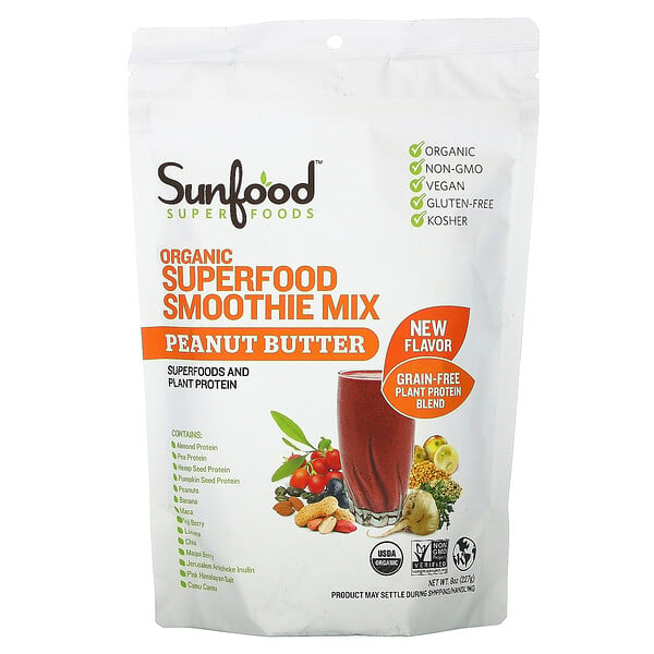 Sunfood, 有機超級食品奶昔混合物，花生醬，8 盎司（227 克）
