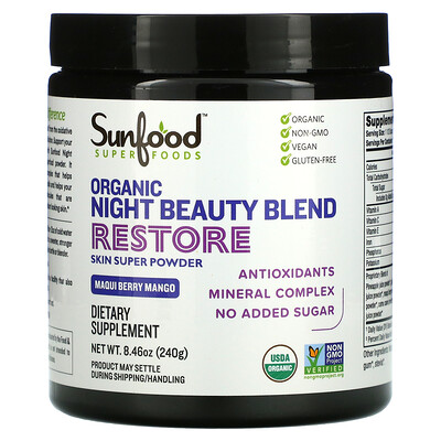 

Sunfood Organic Night Beauty Blend Restore Maqui Berry Mango 8.46 oz (240 g)