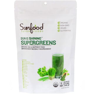 Sunfood, Sun Is Shining Supergreens, Pulvermischung aus grünem Gemüse, 227 g (8 oz.)
