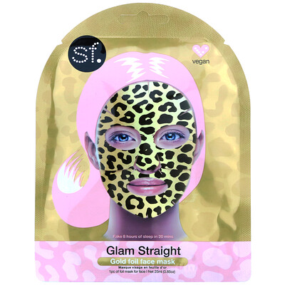 SFGlow Glam Straight, Gold Foil Face Mask, 1 Sheet, 0.85 oz (25 ml)
