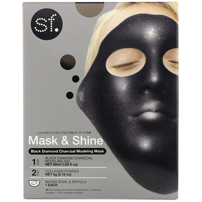 SFGlow Mask & Shine, Black Diamond Charcoal Modeling Mask, 4 Piece Kit