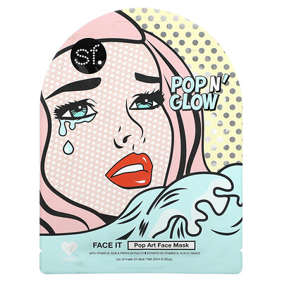 

SFGlow, Pop n' Glow, Face It, Pop Art Beauty Face Mask, 1 Sheet, 0.85 oz (25 ml)