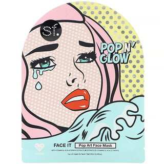 SFGlow, Brillo inmediato (POP n' Glow), Dar la cara, Mascarilla con estilo arte pop para el rostro, 1 mascarilla, 25 ml (0,85 oz)