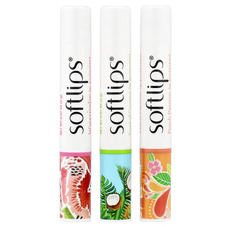 Softlips, 润唇膏，西瓜、热带椰子、蜜桃，3 包，每包 0.07 盎司 （2 克）