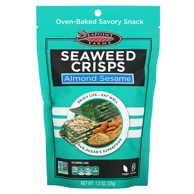 Купить Seapoint Farms чипсы из морских водорослей, миндаль и кунжут, 35 г (1, 2 унции)