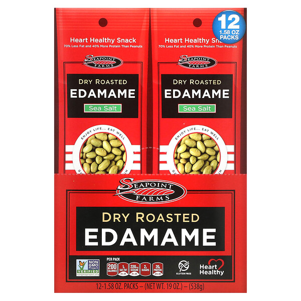 Seapoint Farms, Dry Roasted Edamame, Sea Salt, 12 Packs, 1.58 oz (45 g
