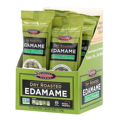 Seapoint Farms Dry Roasted Edamame, Spicy Wasabi, 12 Packs, 1.58 oz (45 g) Each