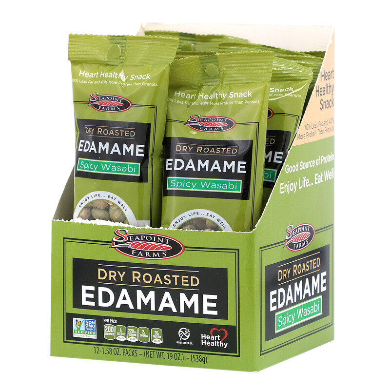 Seapoint Farms, Dry Roasted Edamame, Spicy Wasabi, 12 Packs, 1.58 oz