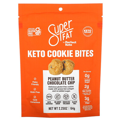 SuperFat, Keto Cookie Bites, Peanut Butter Chocolate Chip, 2.25 oz (64 g)