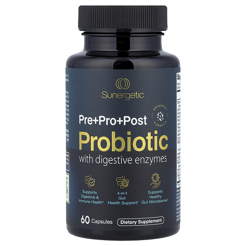 Sunergetic, Probiotic With Digestive Enzymes, Probiotikum mit Verdauungsenzymen, 60 Kapseln
