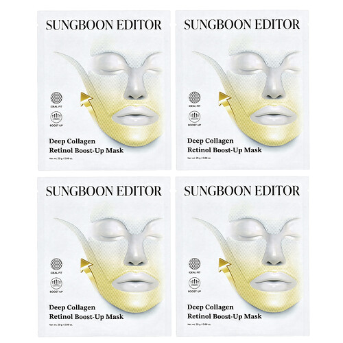 Sungboon Editor, Deep Collagen Retinol Boost-Up Beauty Mask, Beauty-Maske mit Kollagen und Retinol, 4 Tuchmasken, je 25 g (0,88 oz.).